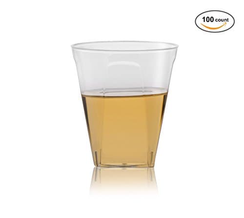 Silver Collection Shot Glasses 2 oz Elegant Square Clear Plastic Disposable Cups -Pack Of 100-