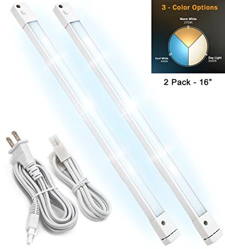 LED Concepts Under Cabinet Light Bar with 3 Color Options (Soft White/Warm White/Daylight) Linkable - Ultra Slim - Great for Kitchen, Bathroom, Vanity, Closet, Task Lighting (16 Inch - 2 PK)
