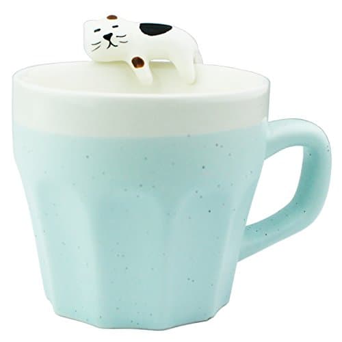 3D Ceramic Mug Handmade Cup with a cat naps on the mug 11oz (Blue)
