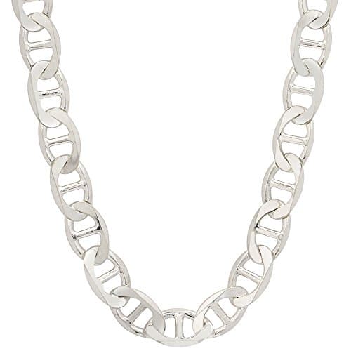 8.6mm Mens Solid .925 Sterling Silver Mariner Link Anchor Chain Necklace, 24 Inch