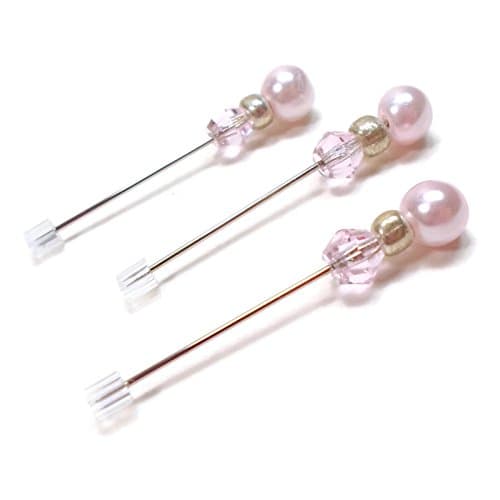 Pink, Silver Beaded Cross Stitch Counting Pins