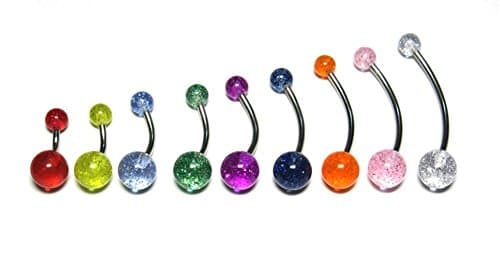 14g Custom Length Light UV Green Glitter Belly Button Ring 1/4" to 1"