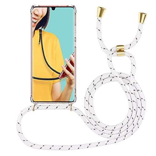 Miagon for iPhone 11 Pro 5.8" Necklace Case,Clear Transparent Croseebody Cover Holder Neck Strap Lanyard Chain Neck Cord,White Black
