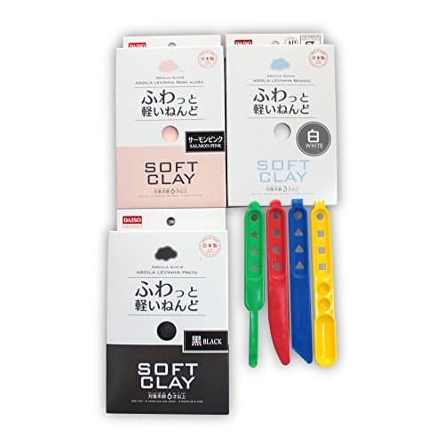 Soft clay White / Pink / Black & Plastic modeling tool set japan import