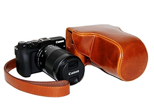 CEARI Camera Leather Case Protective Bag for Canon EOS M3 18-55mm 55-200mm + MagicFiber Clean Cloth - Brown