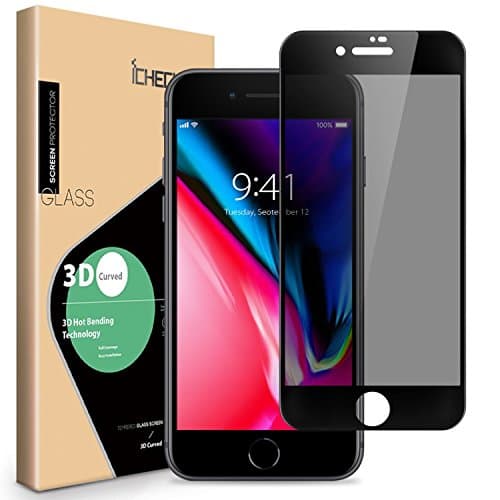 Privacy Screen Protector Compatible for iPhone 8 7 6s 6 - ICHECKEY 3D Curved Anti-Spy Anti-Peeping Tempered Glass Screen Cover Shield for Apple iPhone 8/7/6s/6, 4.7 Inch – Black