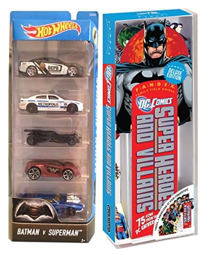 Hot Wheels Batman v Superman 5-Pack & DC Universe Super Heroes & Villains FANDEX Icons Wonder Woman Superman Bundle Justice Leage