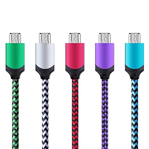 Android Charger 6FT, HUHUTA 5 Pack Durable Nylon Braided USB 2.0 to Micro USB Cable High Charging Speed Cord for Android, Samsung Galaxy S7 S6 Edge, Note 5 4, Motorola, Nexus, LG, PS4 and More
