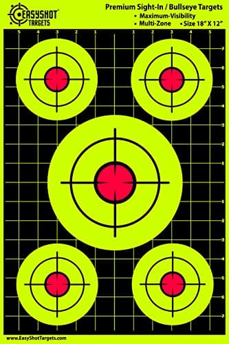 “55-PACK” Sight In SHOOTING TARGETS With 5 High-Contrasting Green & Red Bullseyes Per Sheet - Easy to See Your Shots Land - Heavy-Grade Paper Targets - Includes 150 Free Repair Stickers & EBOOK.