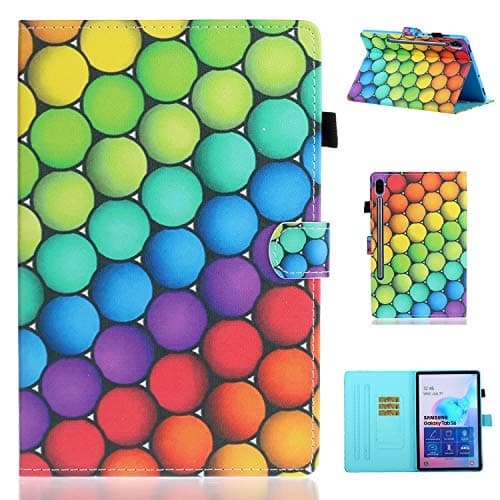 Case for Galaxy Tab S6 10.5 inch 2019 Tablet, Multi-Angle Viewing Folio Stand Cases Auto Sleep/Wake Magnetic Cover, PU Leather Smart Flip Case with Cute Design Model SM-T860/T865 (Rainbow Circle)