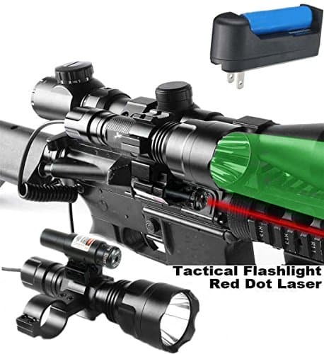 Featxy Red Dot Laser Sight with Predator White Red or Green Long Range Rechargeable Hog Coyote Fox Varmint Night Hunting Light Flashlight with Scope mount, Rail Mount, Barrel Mount, Charger Kit