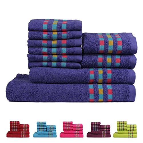 Trident Magic West Combed Cotton 10-Pieces (Bath, Hand & Wash Cloth) Towel Set, Royal Blue