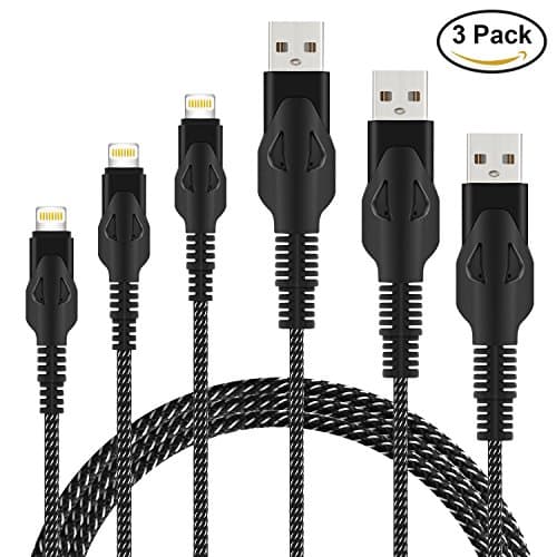 SPEATE,IPhone Cable 3 Pack 3FT 6FT 10FT Extra Long Nylon Braid Lightning Cord Charger Cable Compatible With IPhone 7/ 7 Plus/6/6s/6 plus/6s plus/ 5s/5c,iPad, iPod and More. (Gray+Black)
