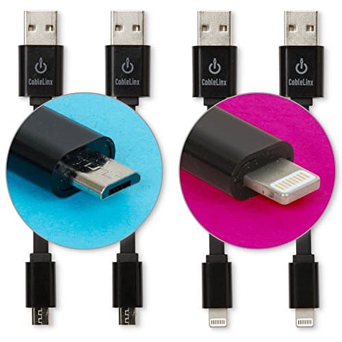 CableLinx Value Pack of (2) Micro to USB & (2) MFi Certified Connector to USB Charge and Sync Cables for ChargeHub, iPhone X/8/7/6, Galaxy S7, Pixel, LG, Nexus, HTC & More - (Black)