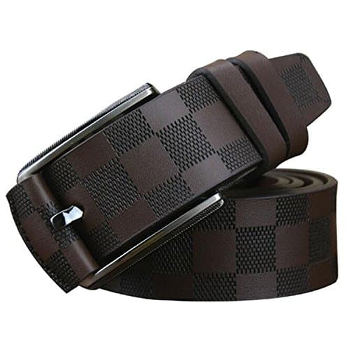 Also Easy Style Men Luxury Brand Name Designer Plaid Pattern Genuine Leather Wide Belts New NEW Fashion Man Accessories Brown 105cm