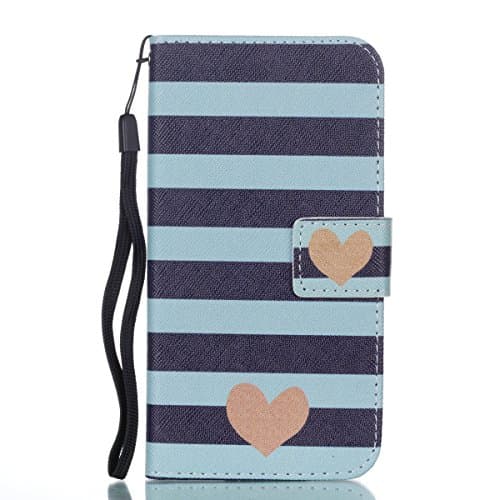 Wallet Leather case for iPhone X, Unique Pattern with Anti-Scratch Leather Soft TPU, Kickstand Card Holder & Wrist Strap, 360 Full Protective Flip case for iPhone X/iPhone 10 (5.8)-Blue Stripe