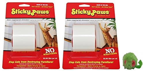 Sticky Paws Roll-On Scratch Control Strips (2 pack) Cat Training Aid Over 32 Feet Tape Anti Deterrent ~ Includes 1 Micro Mouse Catnip Toy