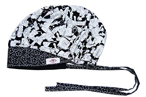 MedCap Scrub Hat Bouffant Scrub Cap with Ties Ponytail Caring Nursing