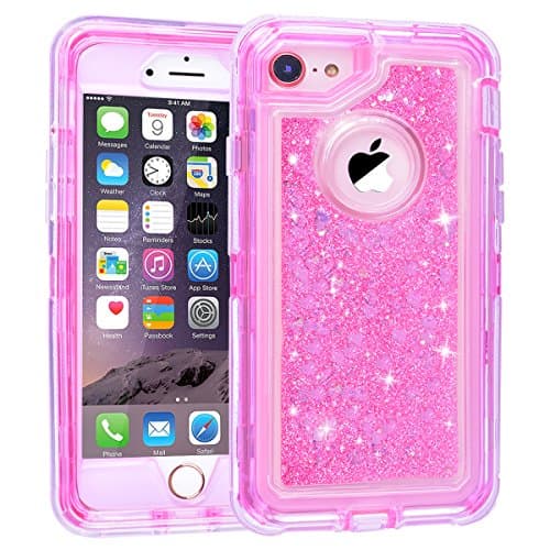 iPhone 8,7,6S,6 Universal Luxury Heavy Duty Protector Case,LLARIMIN Glitter 3D Bling Liquid Case for Girls,Silicone 3 in 1 Soft Core + Hard Frame Shockproof Women Case for iPhone 6/6s/7/8 (Pink)