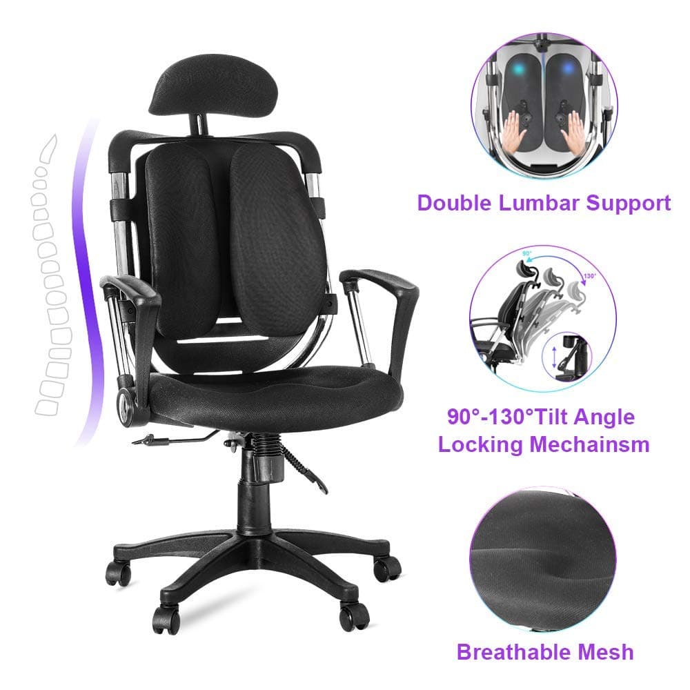 Ergonomic Adjustable Office Chair Mesh Lumbar Support High-Back Executive Swivel Home Computer Desk Chair with Armrest