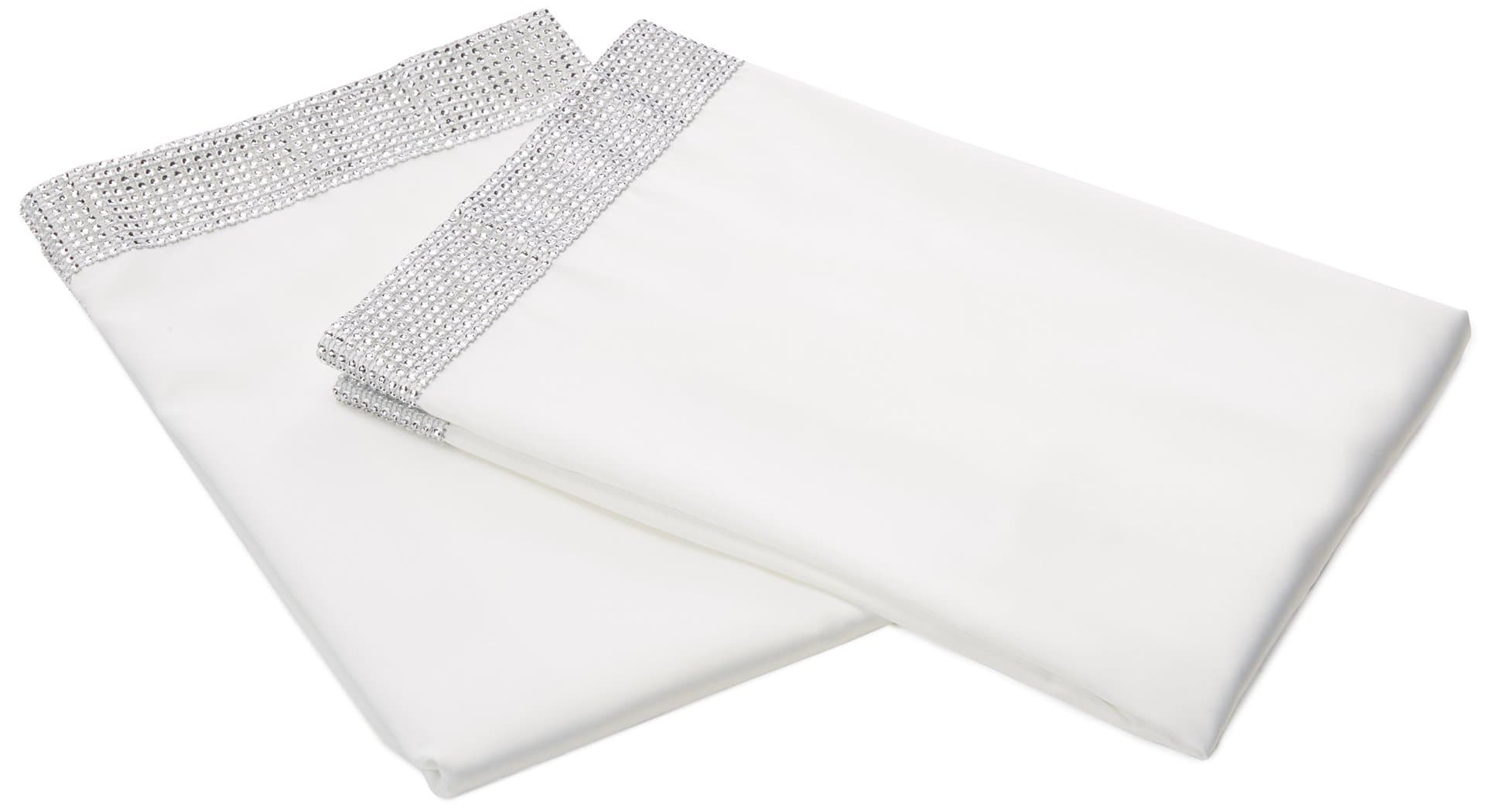By Caprice Home Diamante Square Pillowcase, Polyester, White/Silver, Single