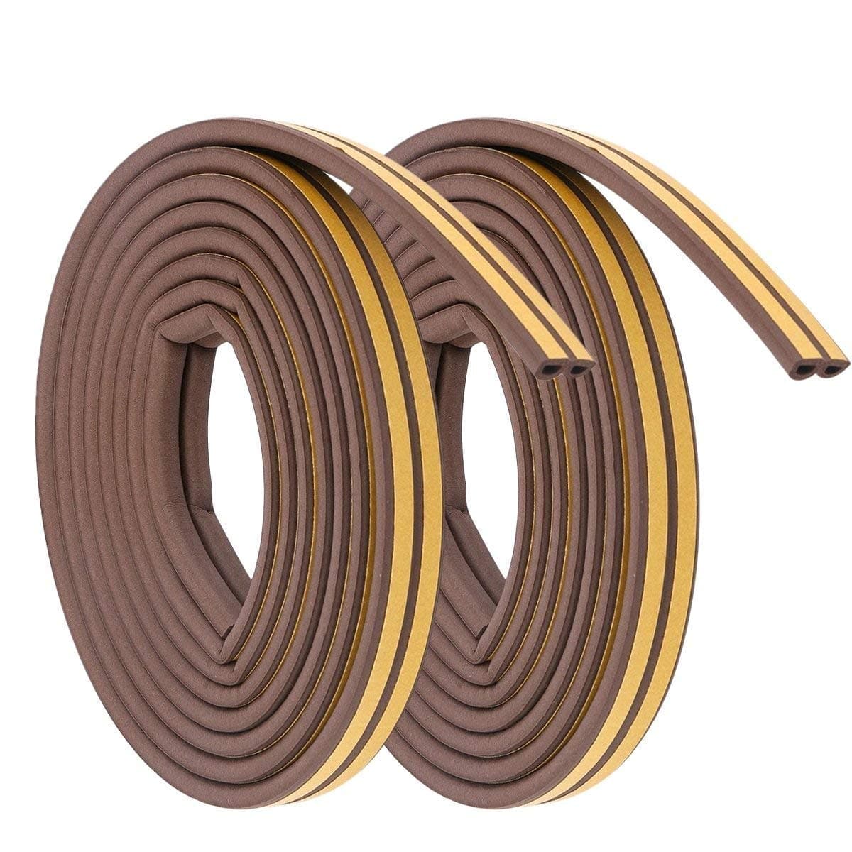 Easonove Anti-Collision Self-Adhesive EPDM Doors and Windows Draught Excluder Foam Seal Strip Soundproofing Weatherstrip Waterproof Seal,5 Meters (Brown-2pack)