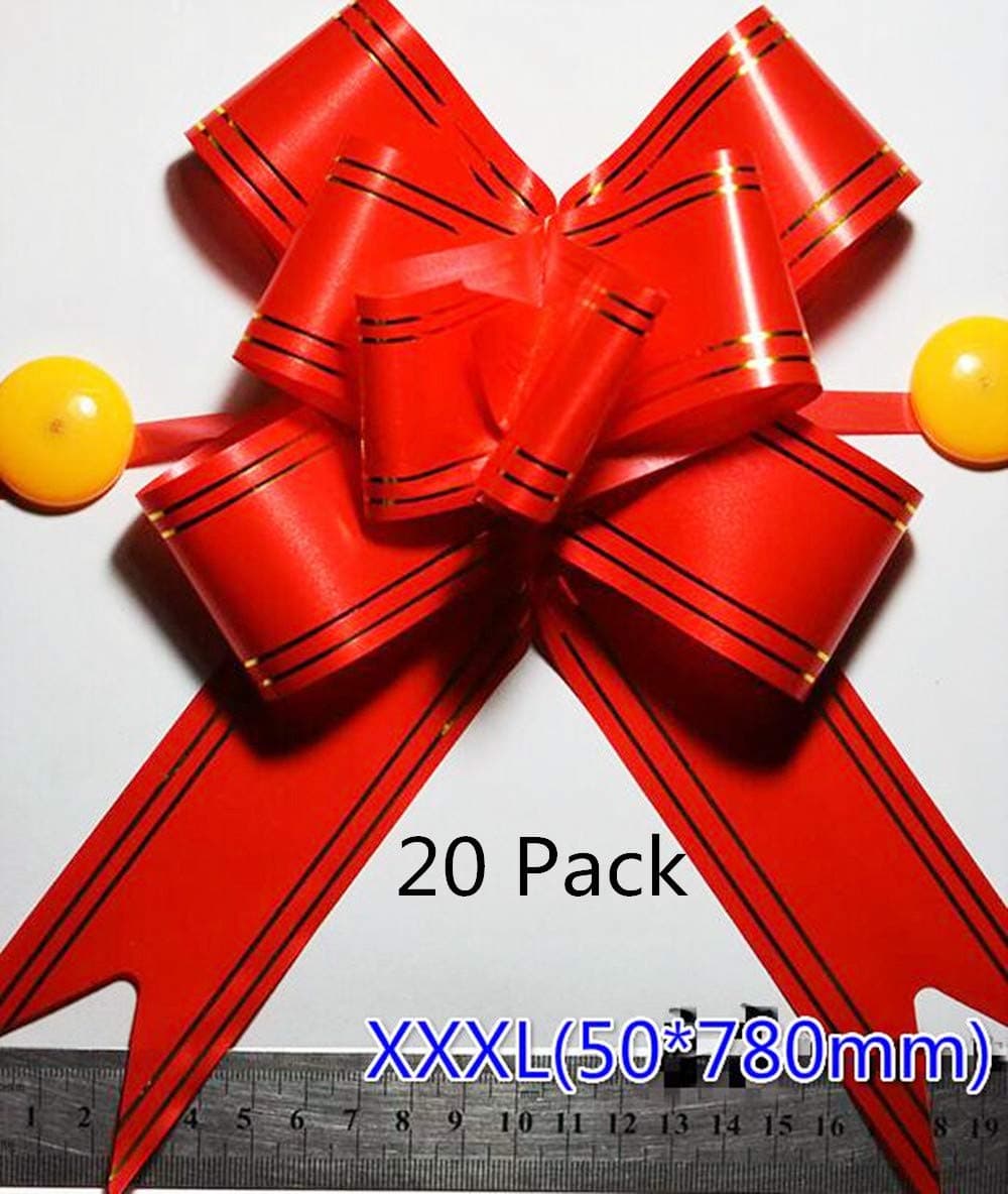 Red Christmas Gift Pull Bows - 6 Sizes, Pack of 20, Wreath, Garland, Valentine's Day, Gift Basket, Presents, Birthday, Fundraiser, Classroom, Office, Decoration (17cm Flower XXXL(50 * 780mm))