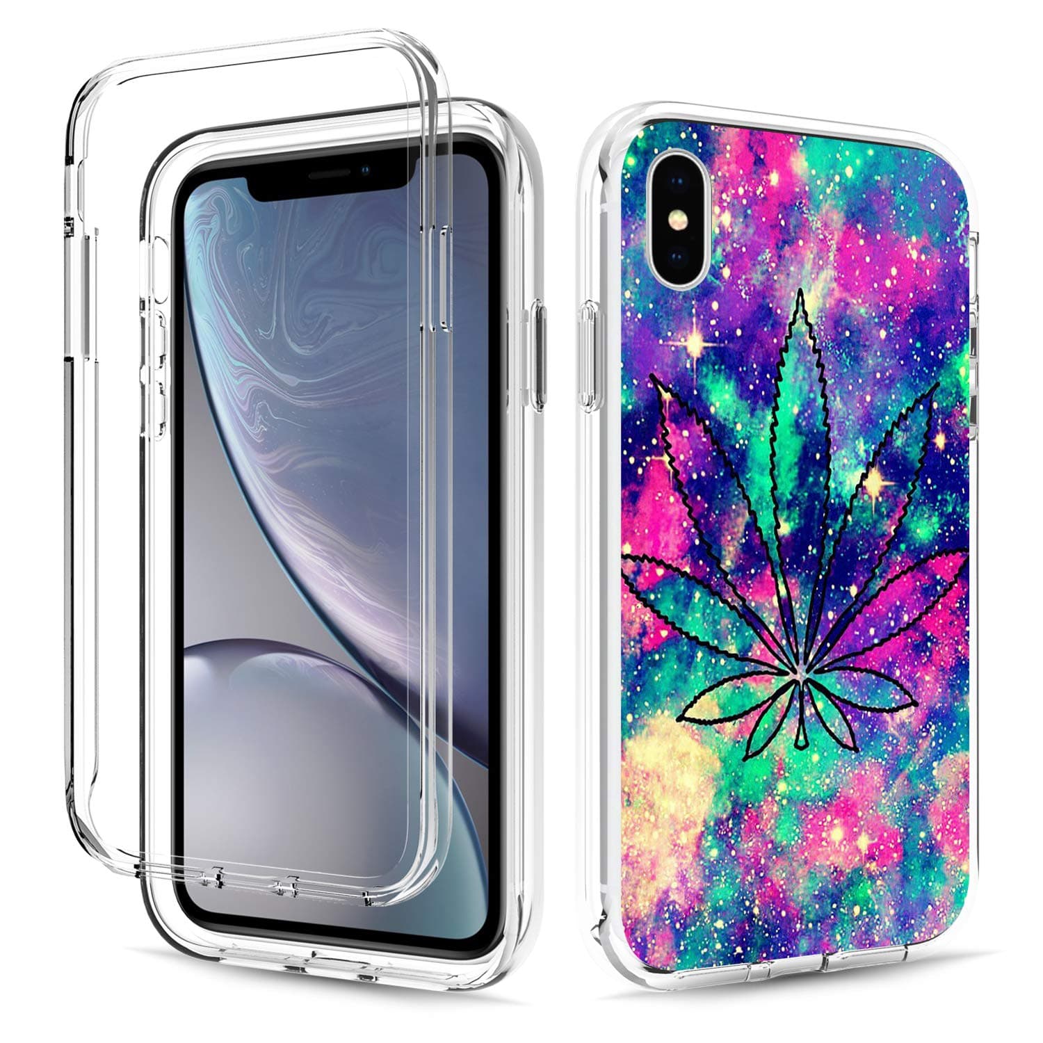 iPhone Xs Max Case, Rossy Full Body Shockproof Dual Layer High Impact Clear Protective Case Hard Plastic & Soft TPU Bumper Cover for Apple iPhone Xs Max 6.5 inch,Weed Galaxy