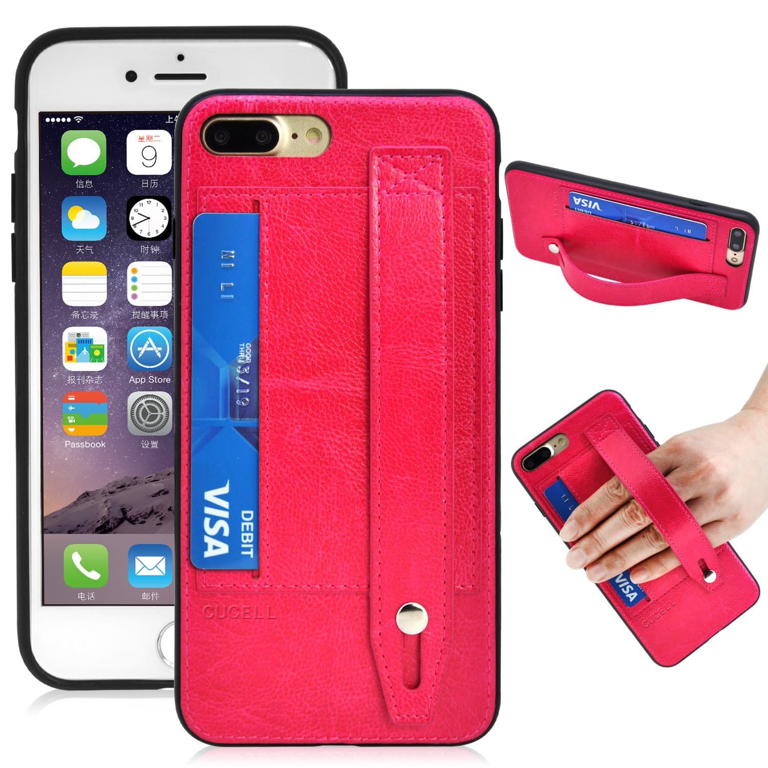 iPhone 7 Plus Case,CUCELL Premium PU Leather iPhone 7 Plus Wallet Case Stand Cover for Apple iPhone 7 plus (5.5 inch),Hybrid Ultra-Slim soft TPU Silicone case with ID Credit Card(Pink)