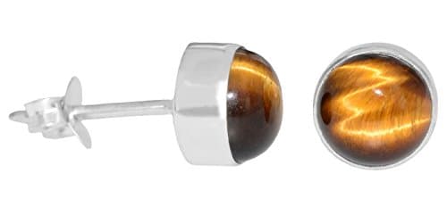 ERCE Tiger Eye Ear Studs Gemstone round 925 Sterling Silver
