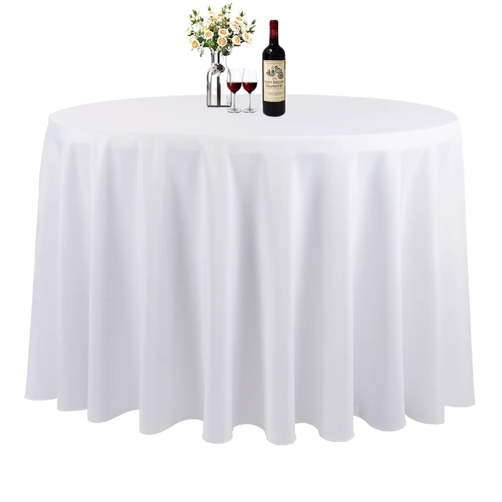 White 132 Inch Round Tablecloth, Washable Polyester Table Cover, for Wedding, Restaurant, Party & More