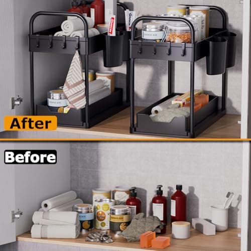 GEMWON Under Sink Storage Kitchen Organiser, 2 Tier Sliding Kitchen Storage U...