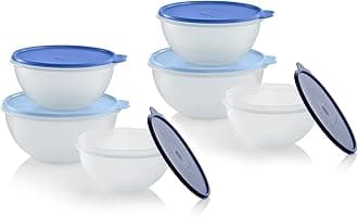 Tupperware Heritage Wonderlier 12 Piece Food Storage Bowl Set in Clear/Blue, Dishwasher Safe and BPA Free (6 Bowls, 6 Lids)