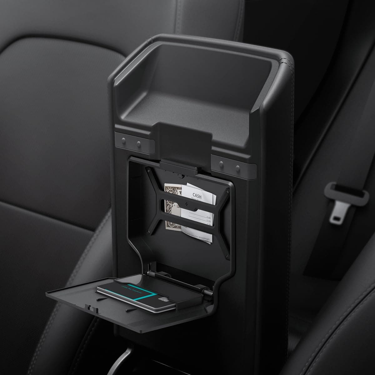 One-Tap Hidden Storage Box for Tesla Model Y Juniper (Standard, Premium & Performance 2026/2025) and Model 3 Highland (Standard, Premium & Performance 2026/25/24)