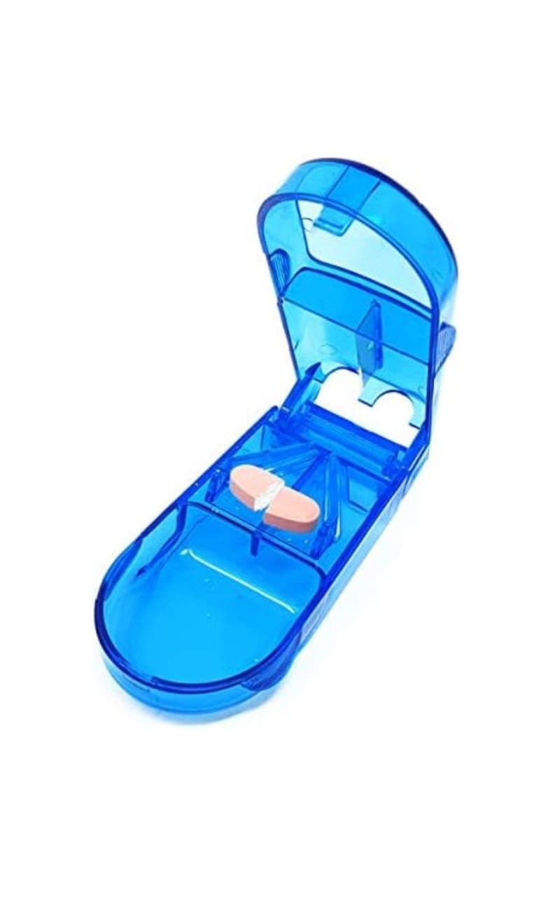 Pill Splitter with Retracting Blade Guard, Splitter for Small or Large Pills in Half, Perfect for Elder and Kids - Crystal Blue