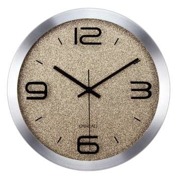 Modern Glamour Wall Clock - 12-inch Round Silver Frame Shiny Gold Sand
