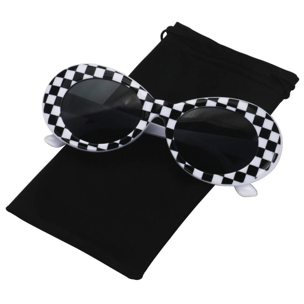 Bold Retro Oval Mod Thick Frame Sunglasses Round Lens Kurt Cobain Clout Goggles (lattice)