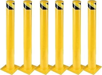 6 Pcs Safety Bollard,36 Inch High Heavy-Duty Yellow Safety Bollard Steel Posts,4.5 Inch Diameter,Safety Bollard with 16 Anchor Bolts - Ideal for Traffic Control, Driveway Barriers,Parking Poles