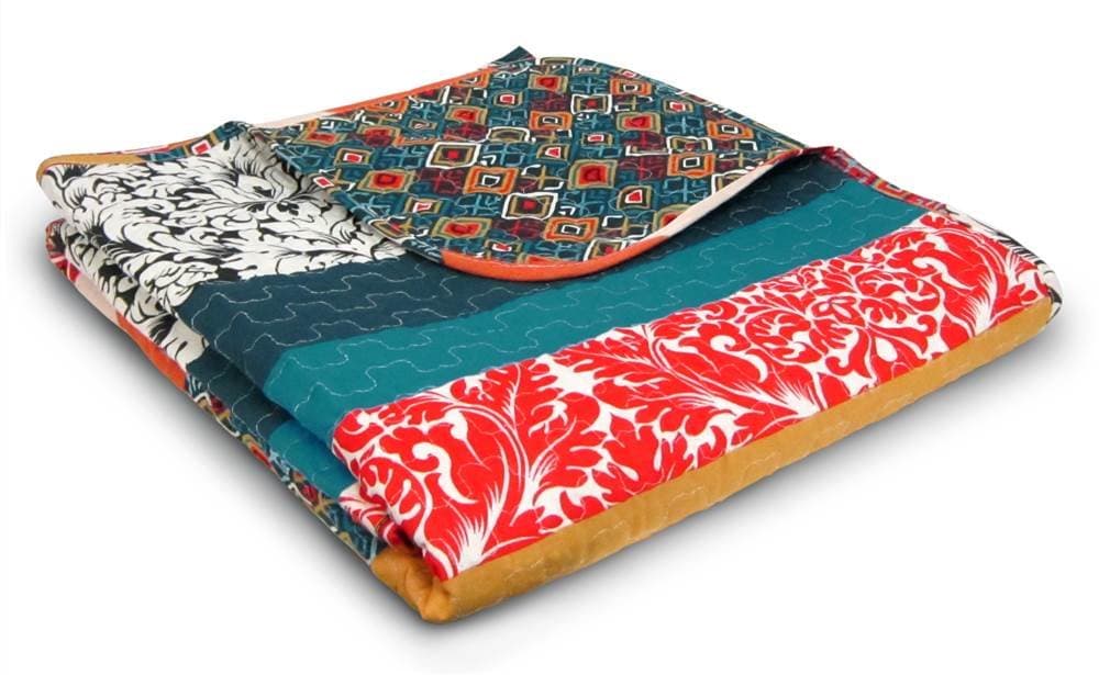 Boho Reversible Throw Colorful Striped Pattern Bohemian Blanket, 60” x 50”, Turquoise & Tangerine