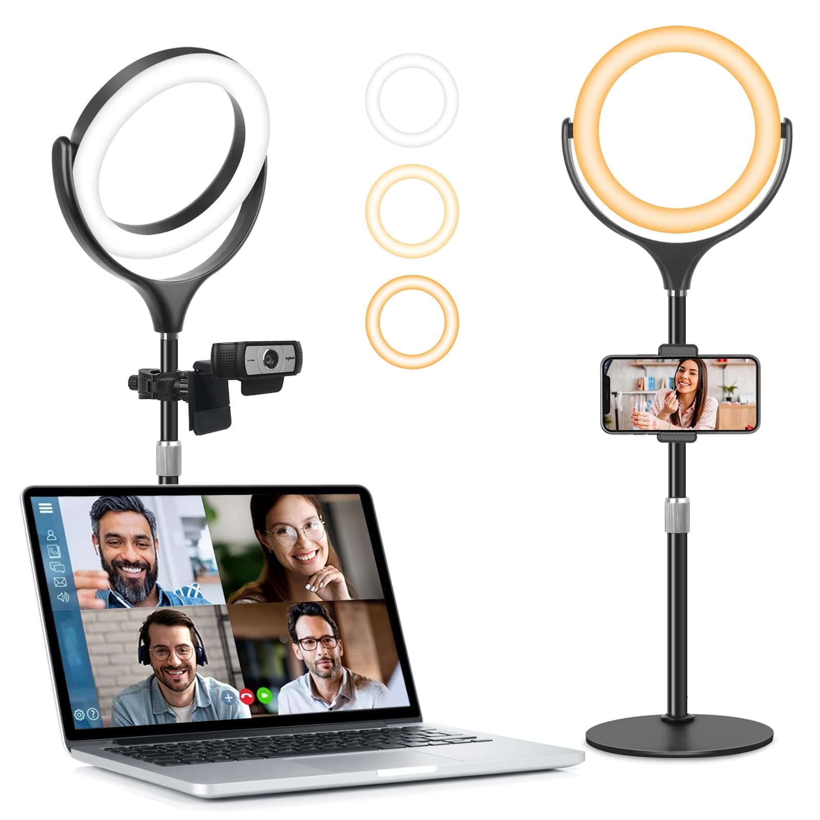 Ring Light with Stand for Desk Laptop Computer Video Conference Recording, Evershop Selfie Ring Light with Adjustable Metal Stand&Phone Holder for Zoom Meeting, Video Call, Live Stream,Tiktok/YouTube