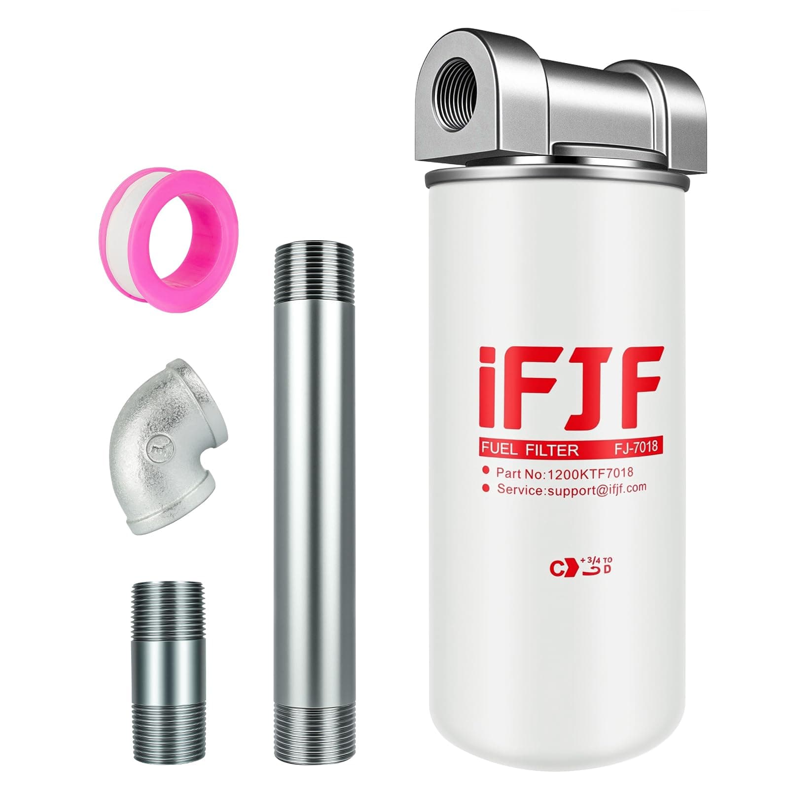 iFJF 1200KTF7018 Fuel Filter Spin-on Particulate Replacement for Transfer Pump FR112 FR1210G FR610G 18 GPM 3/4" with 1200KTG9075 Filter Head and 3/4” ST Elbow and 3/4 x 7” Nipple