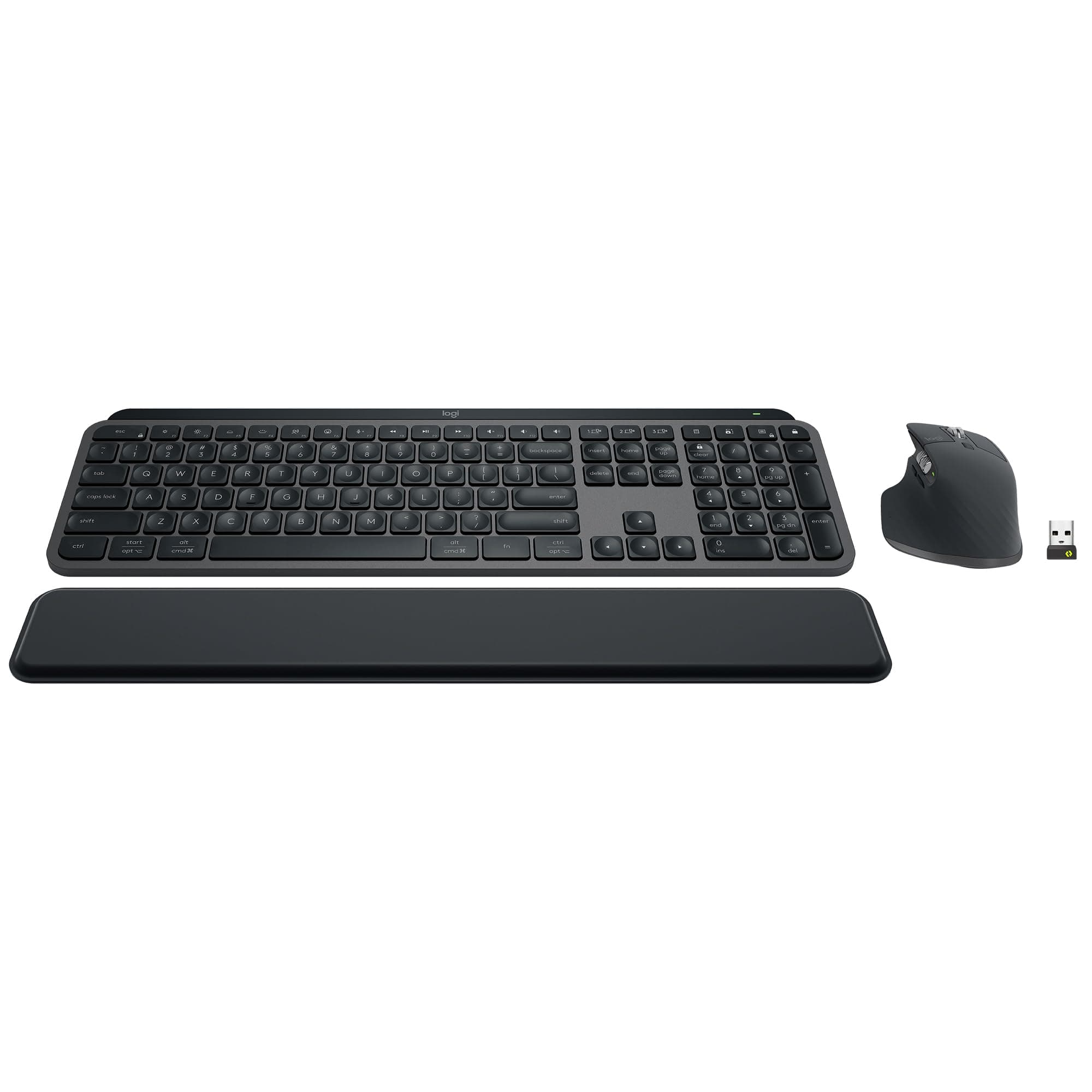 MX Keys S Combo - Performance Wireless Keyboard and Mouse with Palm Rest, Customizable Illumination, Fast Scrolling, Bluetooth, USB C, for Windows, Linux, Chrome, Mac,Color Graphite.