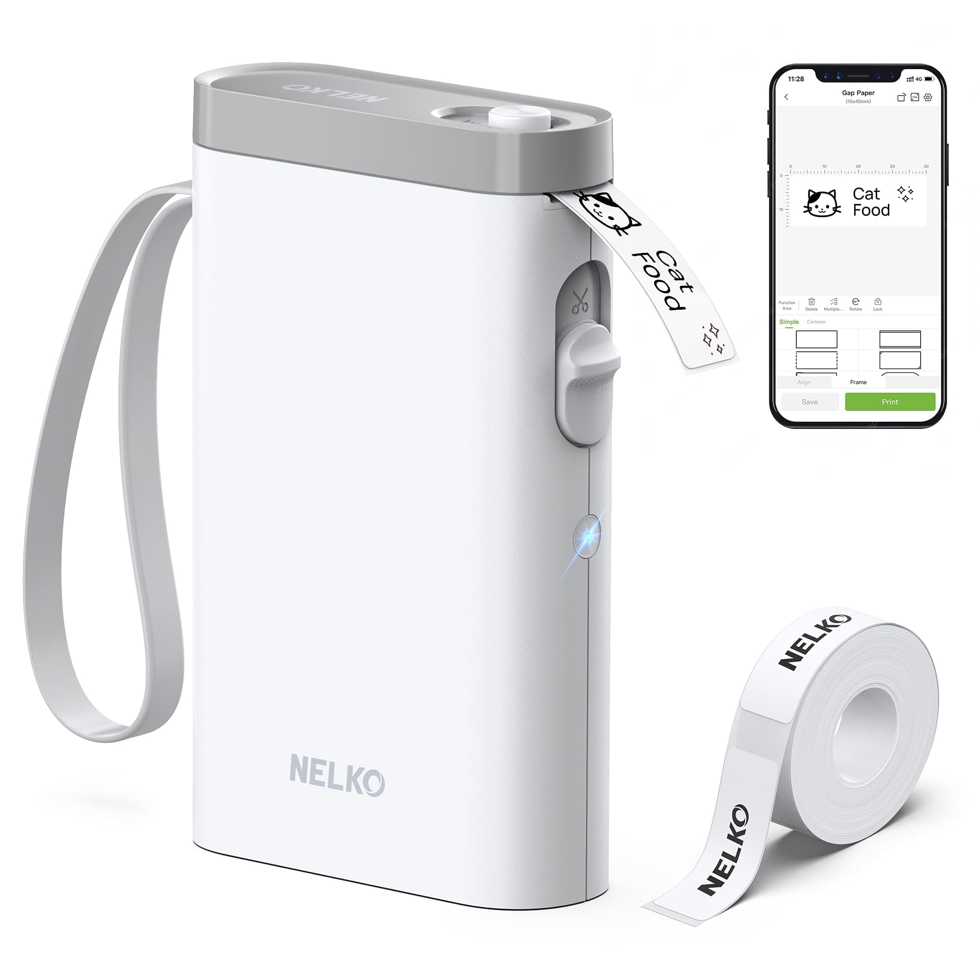Nelko Labeling Machine with Tape, Bluetooth Label Printer P21, Mini Wireless Labeling Machine with Multiple Patterns for Home Office Organizer, White