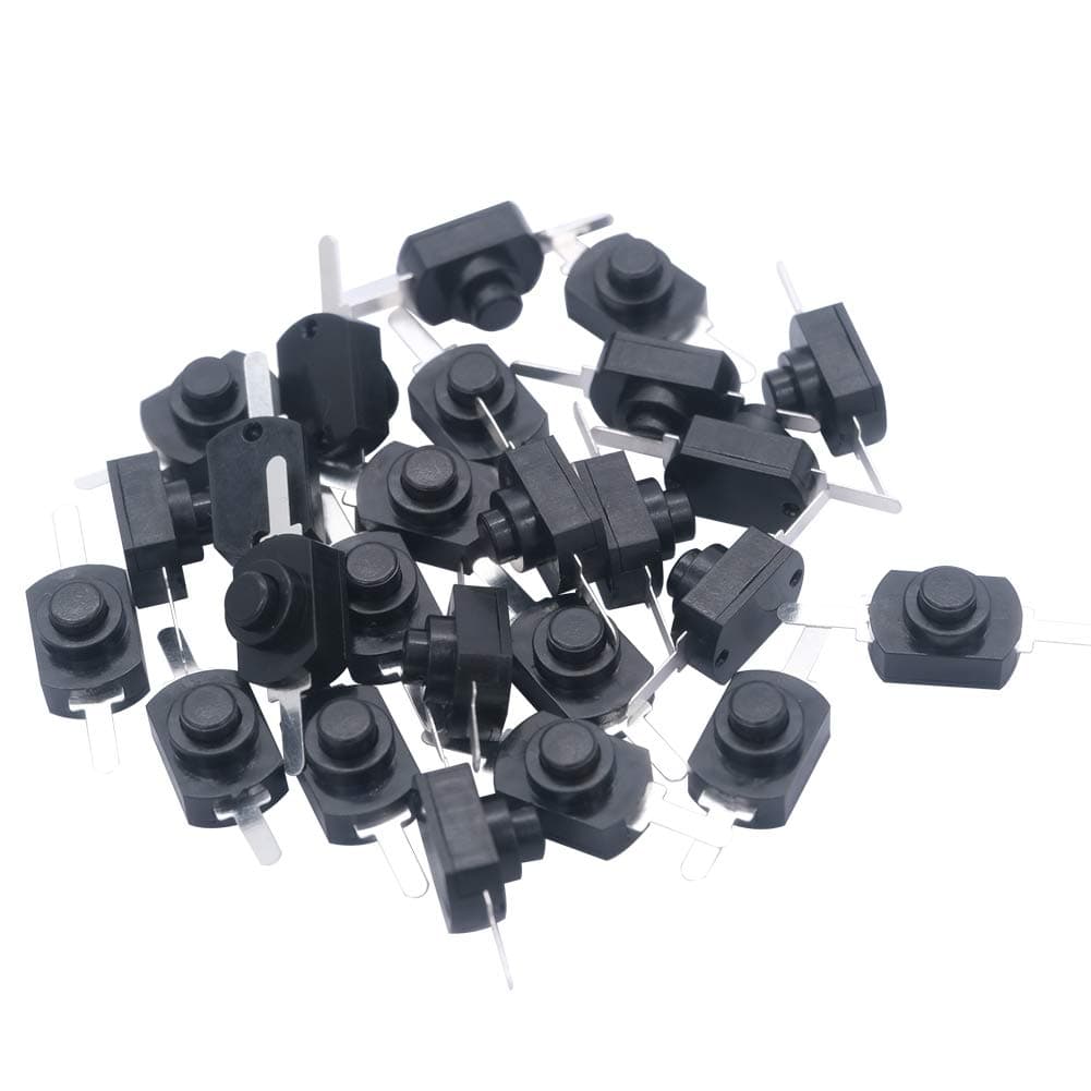 mxuteuk 50pcs Black Latching Mini ON/Off Switch Self-Lock Micro Push Button Switch DC 30V 1A for Light Lamp Wall Outlet DIY SMD Flashlight Type BK-1208