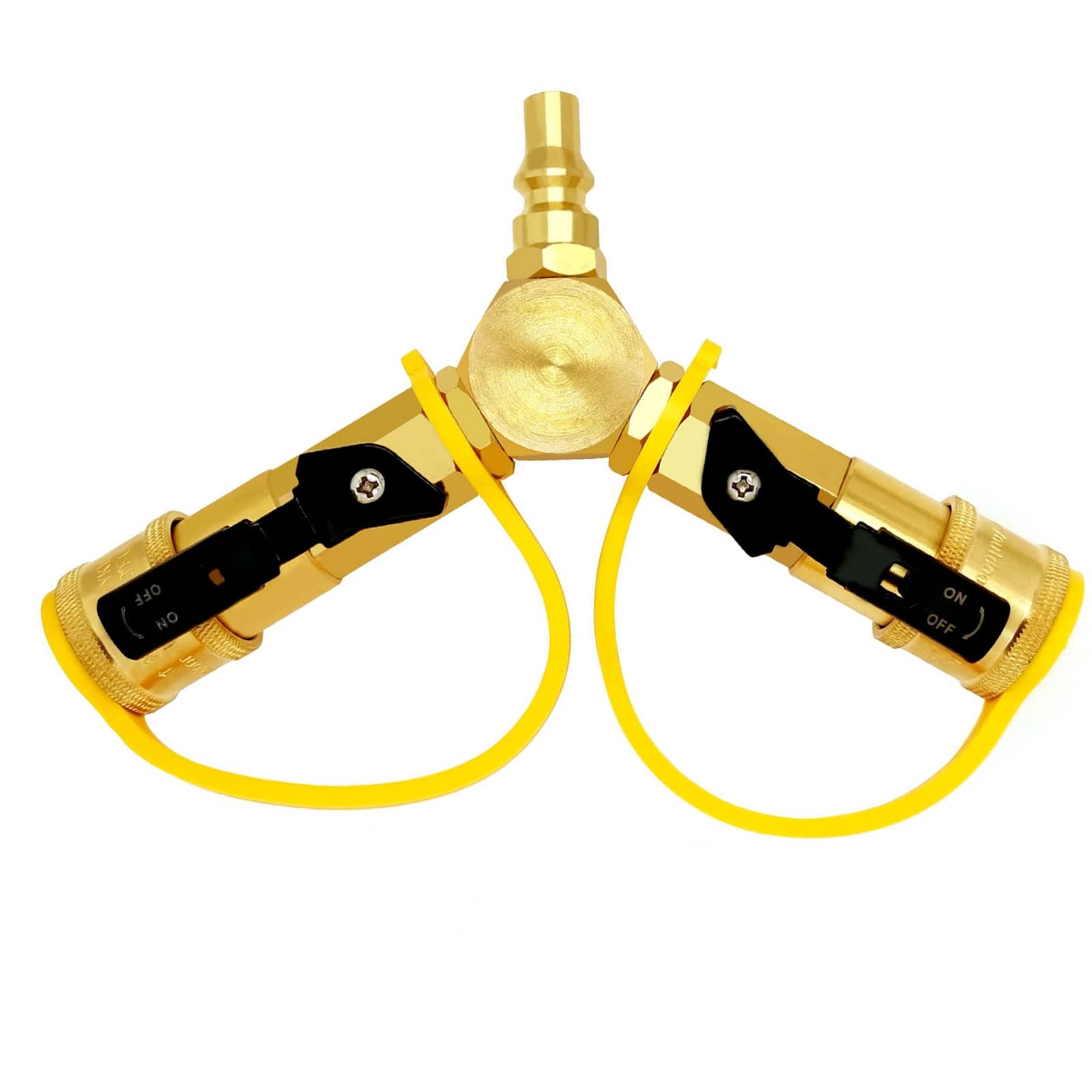 1/4" RV Propane Quick Connect Y Splitter Adapter with Kit-Shutoff Valve & Full Flow Plug Valve for RV Trailer, Quick Connect Propane Hose to Motorhome Tabletop Grill, 2 Way LPG Or Natural Gas Adapter