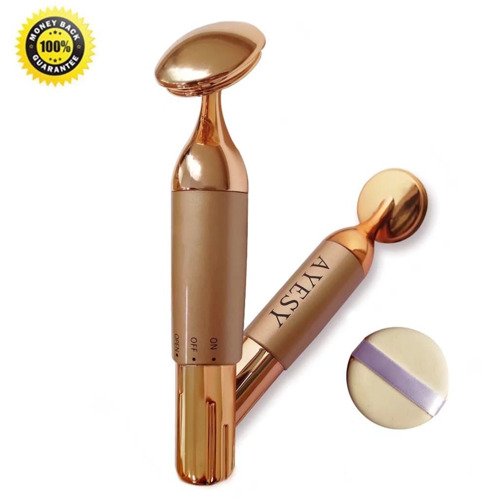 AYESY Face Massager Anti Aging Wrinkle Removal, Ionic Vibration Boost Nutrition Absorbing of Skin Care Products Face-lift Handheld Facial Body Massage Wand (Gold)