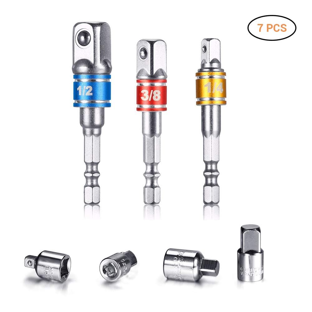 Mallalah Power Hand Tools Driver Sockets Adapter Extension Set, 3pc 1/4" 3/8" 1/2" Cr-V Hex Shank Drill Nut Driver Bit Set for Cordless Drills Ratchet Extension,Universal Socket Wrench Adapter Set