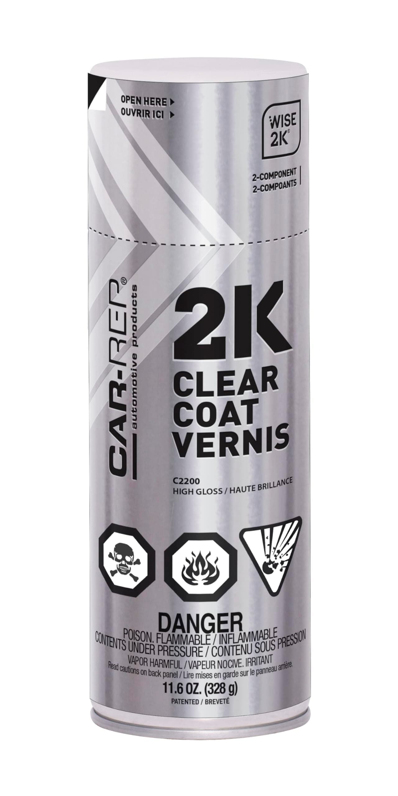 Car-Rep® 2K Polyurethane Clear Coat with Wise 2K Technology, High Gloss, Easy Application, Unlimted Pot Life, 11oz Aerosol Can