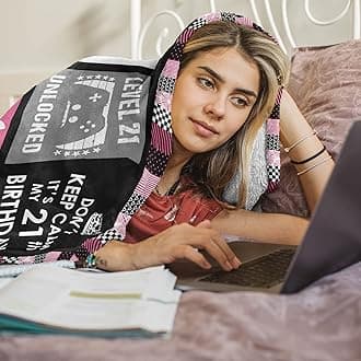 Atokker 21st Birthday Gifts for Her - Cozy Blanket 50"x60", Unique 21st Decoration Ideas, for 21 Year Old, Happy 21st Birthday Celebration, Best Present for Women