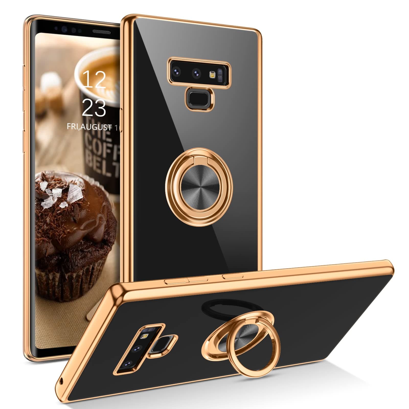 for Samsung Galaxy Note 9 Case with Ring Holder Kickstand 360 Degree Rotation Magnetic Car Finger Soft TPU Slim Cover Shockproof Protective Phone Case for Samsung Note 9 6.4 Inch, Black
